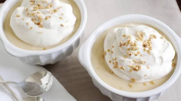 Butterscotch Puddings with Whipped Cream and Crushed Toffee*