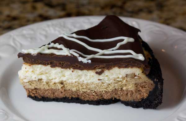Chocolate-Glazed Three Layer Cheesecake